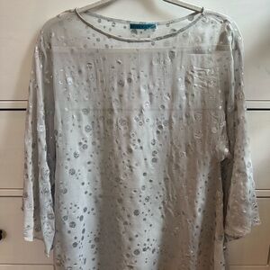 Alice + Olivia Cream Silver Polka Dot Patterned Blouse 100% Silk